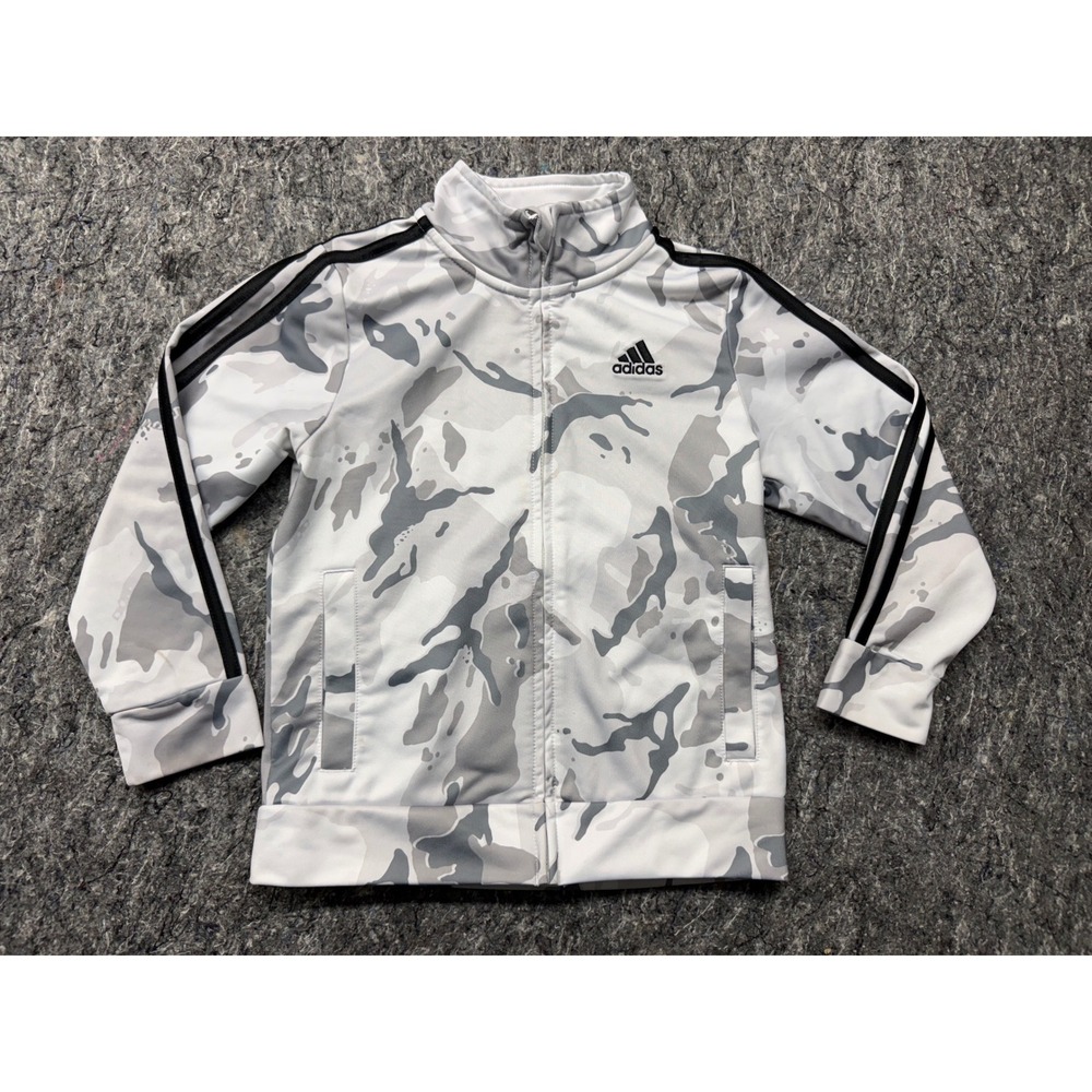 Adidas Boys Camo Track Jacket White Grey Camouflage Full Zip AG6356 Size 5